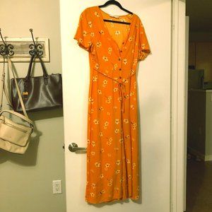 NWOT- Yellow mini-floral button-front jumpsuit